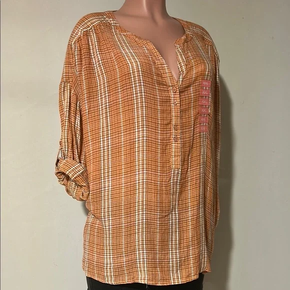 Nine West Women’s Hi-Lo Roll Tab Sleeves Top Tunic Striped Size XXL - Picture 2 of 9